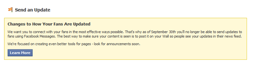 No more Facebook Fan Page Updates after September 30