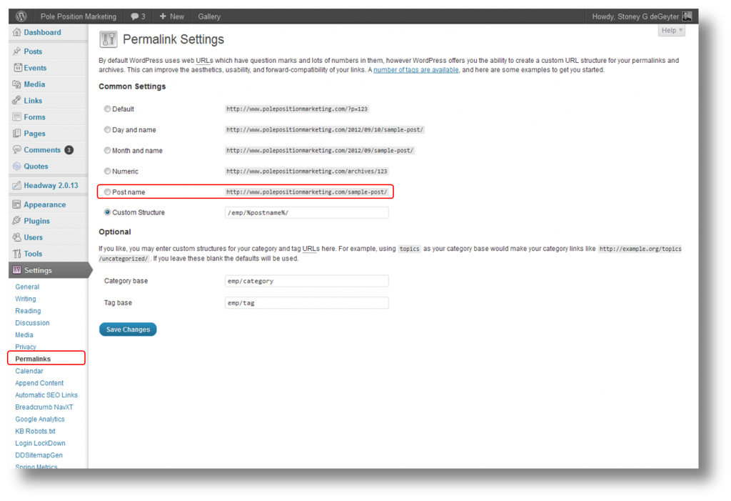 WordPress URL structure.