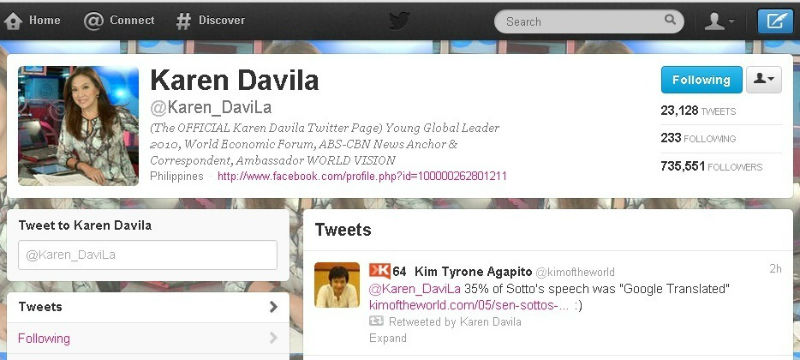 retweet from Karen Davila