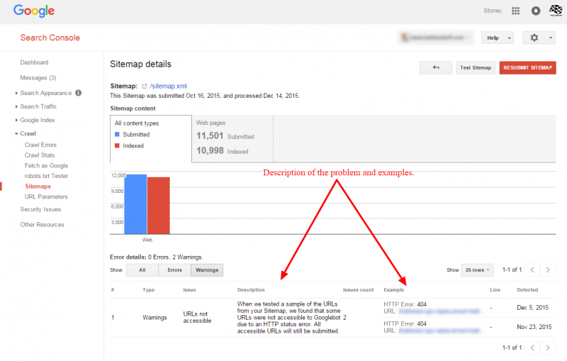 More Details of Sitemap Issues