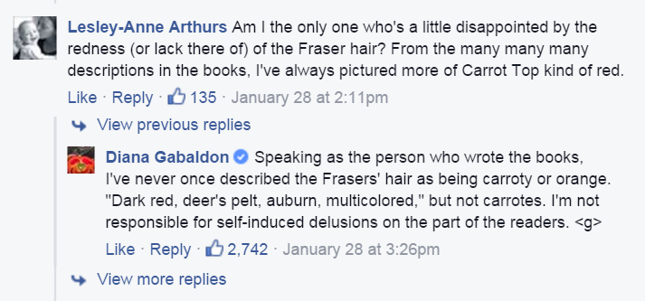 Diana Gabaldon Facebook Comment