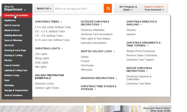 home depot mega menu