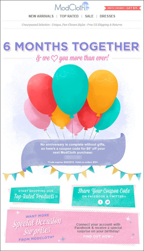 recognizing customer anniversaries in email