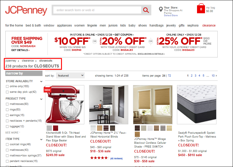 jcpenney closeout example