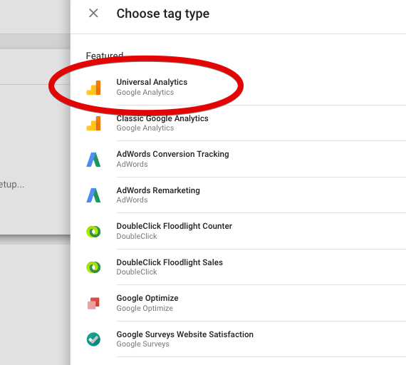 universal analytics tag type