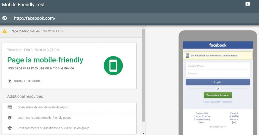 google mobile friendly test